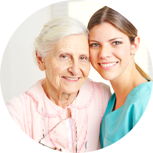 caregiver with patient smiling